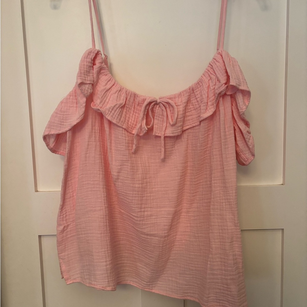 NWT J Crew Pink Ruffle Crinkle Gauze Camisole Tank Top Slightly cropped